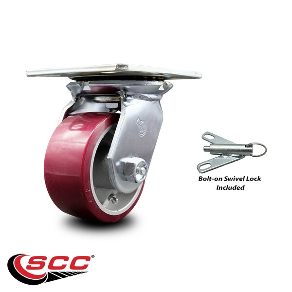 4 Inch Heavy Duty Poly on Aluminum Caster with Ball Bearing and Swivel Lock SCC